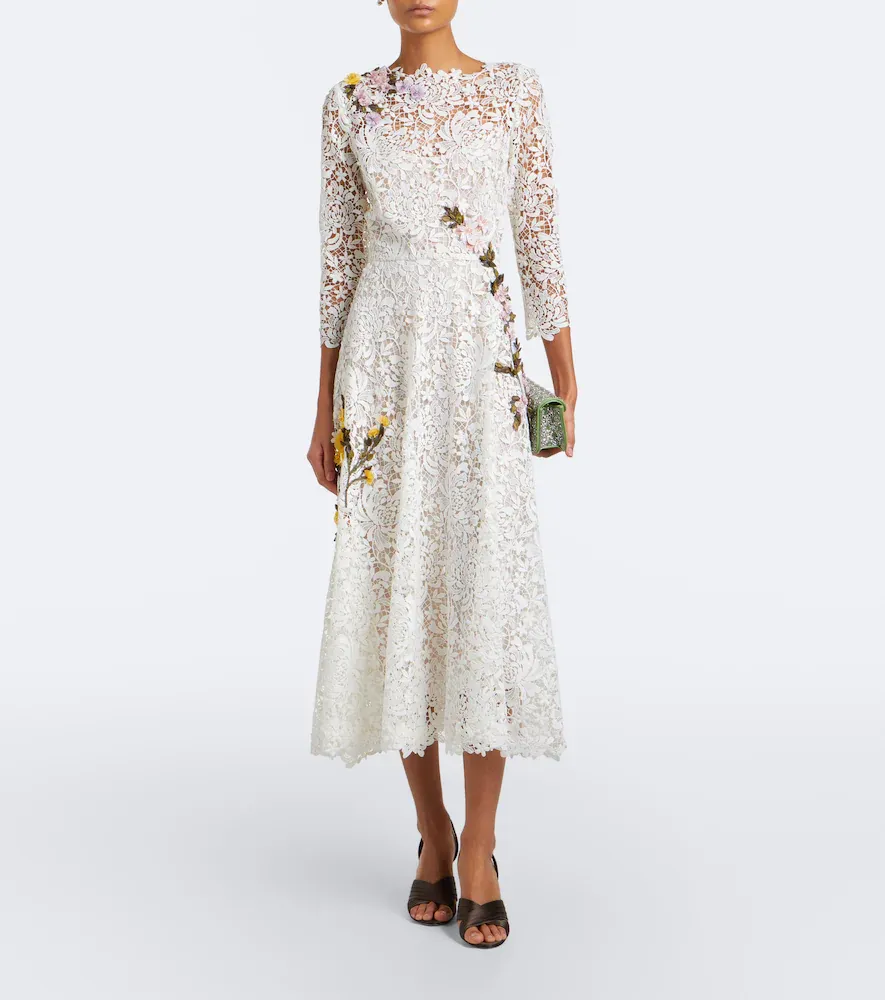 Oscar de la Renta Floral-appliqué guipure lace midi dress | Thumbnail 5