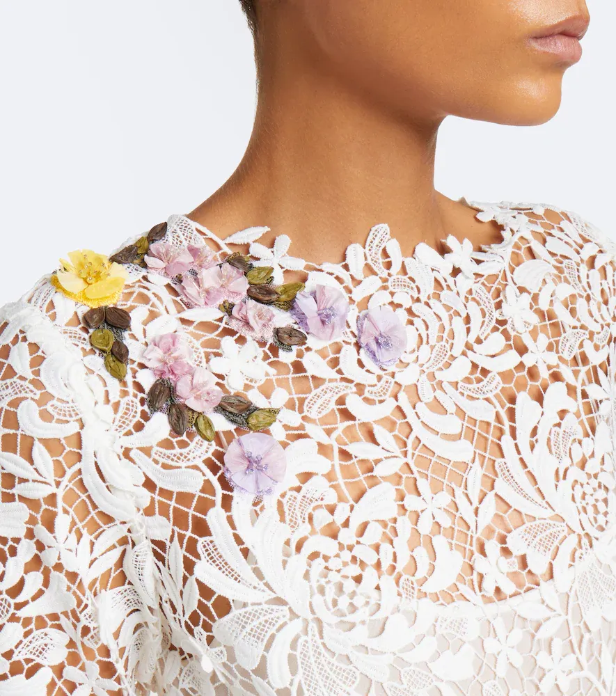 Oscar de la Renta Floral-appliqué guipure lace midi dress | Thumbnail 6