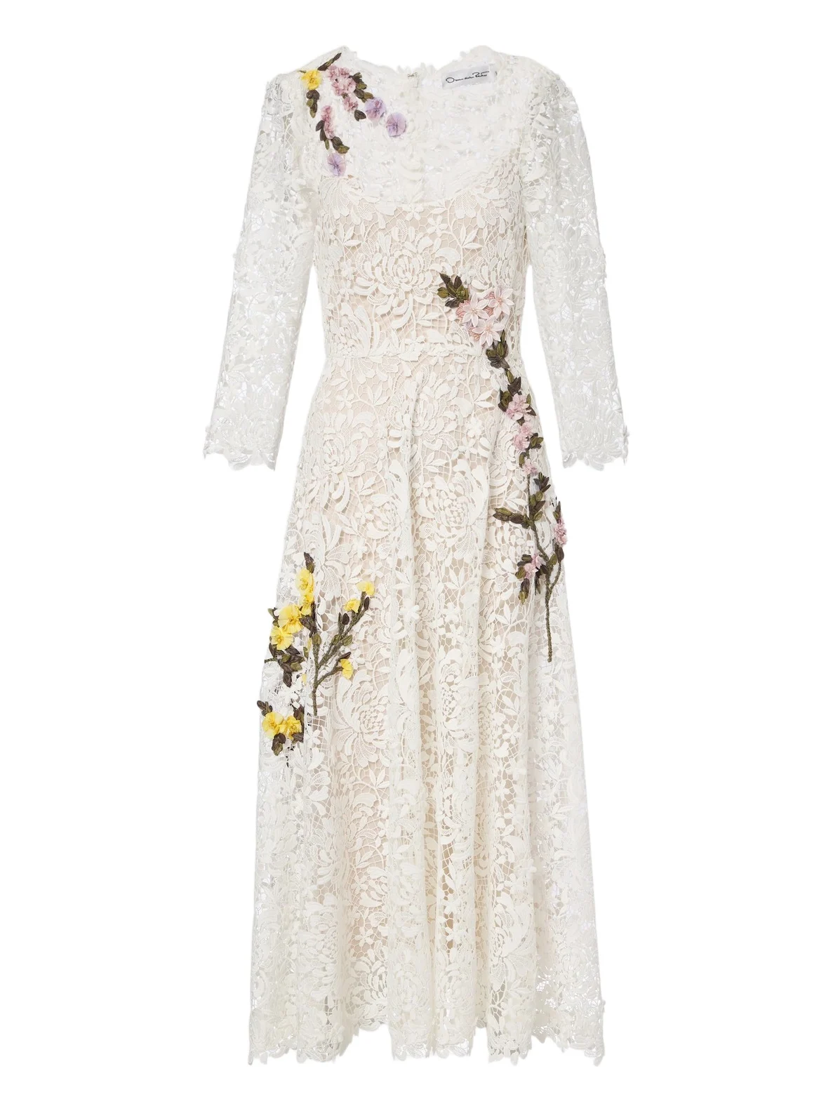 Oscar de la Renta Floral-appliqué guipure lace midi dress