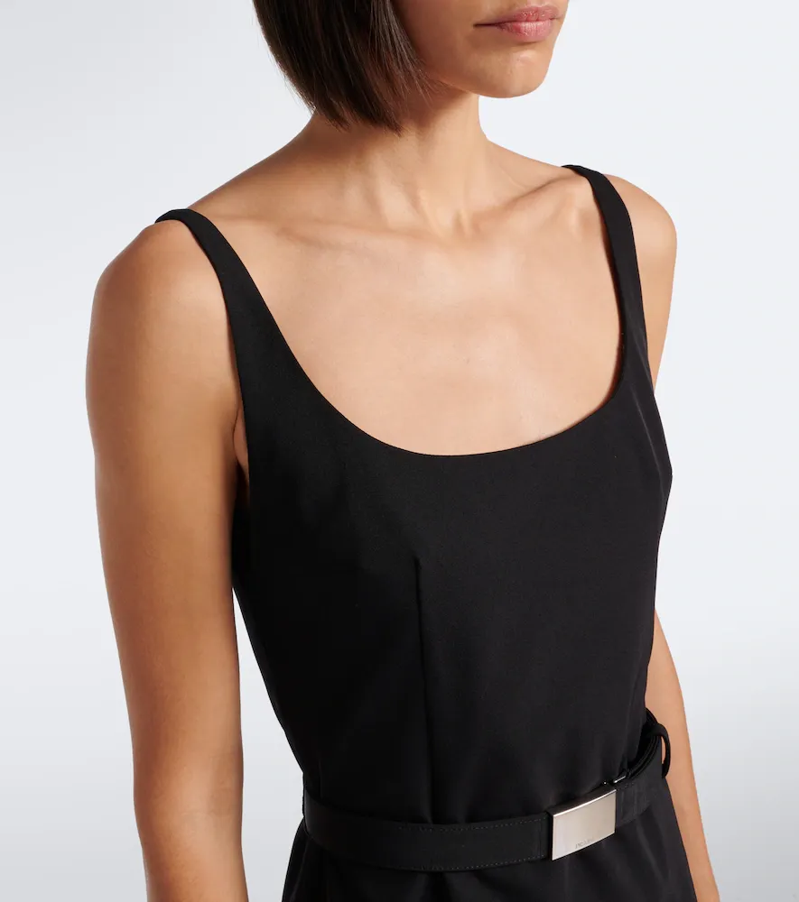 Prada Belted crêpe midi dress | Thumbnail 3 Prada Belted crêpe midi dress | Thumbnail 3