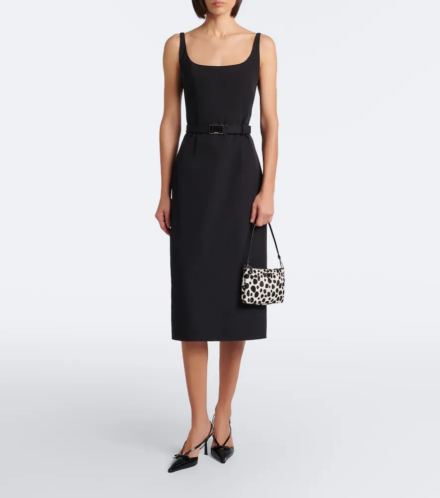 Prada Belted crêpe midi dress | Thumbnail 5 Prada Belted crêpe midi dress | Thumbnail 5