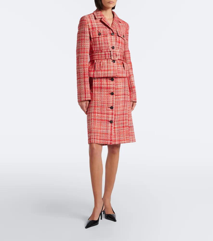 Prada Wool, cotton, and silk tweed midi skirt | Thumbnail 2 Prada Wool, cotton, and silk tweed midi skirt | Thumbnail 2