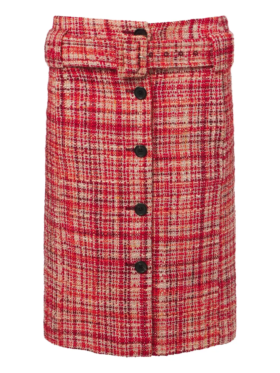 Prada Wool, cotton, and silk tweed midi skirt