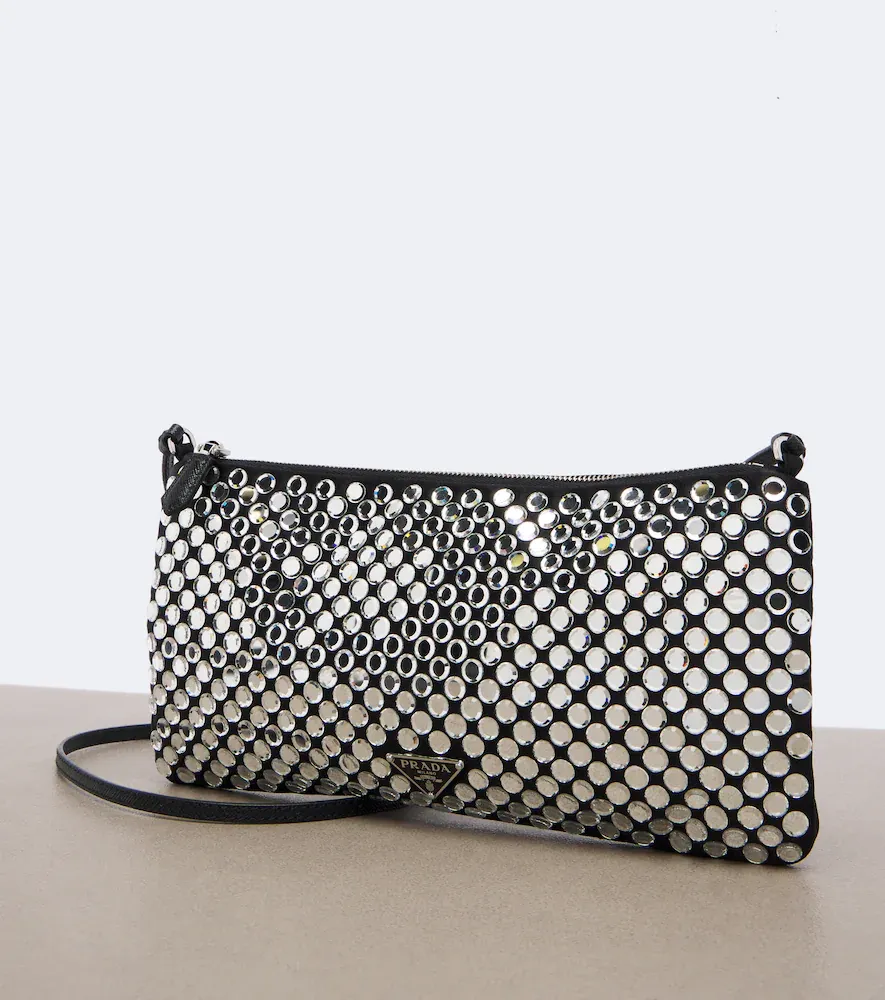Prada Embellished leather-trimmed crossbody bag | Thumbnail 2 Prada Embellished leather-trimmed crossbody bag | Thumbnail 2