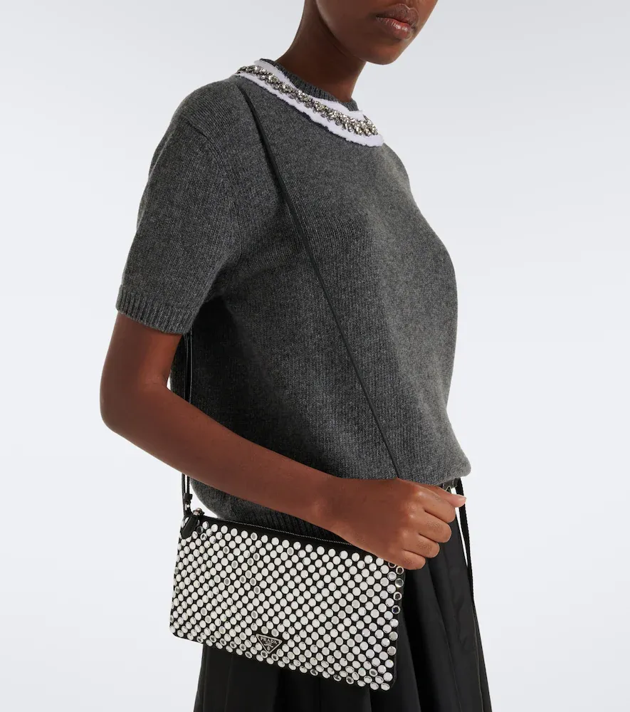 Prada Embellished leather-trimmed crossbody bag | Thumbnail 5 Prada Embellished leather-trimmed crossbody bag | Thumbnail 5