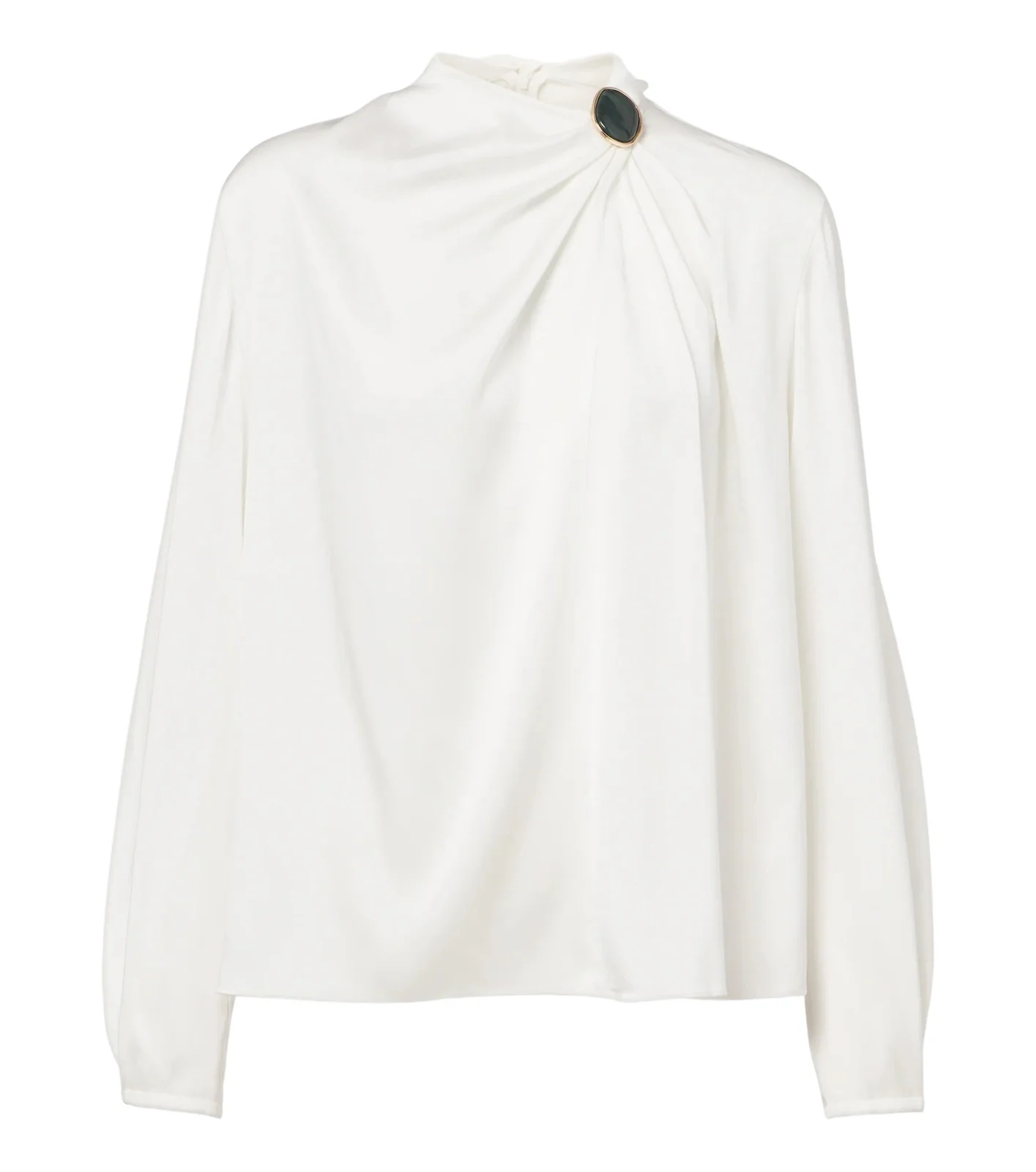 Gathered silk-blend satin blouse