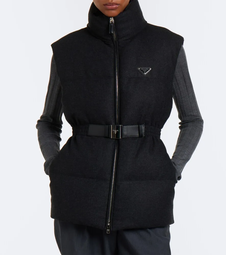 Prada Belted wool and cashmere down vest | Thumbnail 2