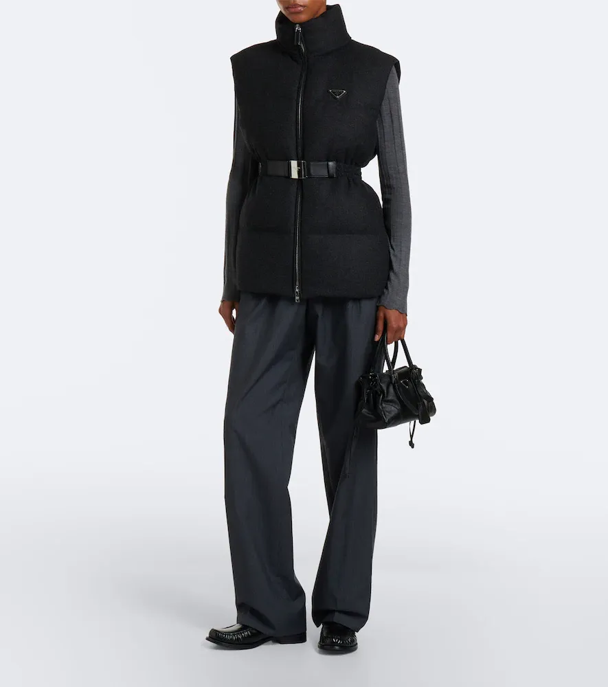 Prada Belted wool and cashmere down vest | Thumbnail 4