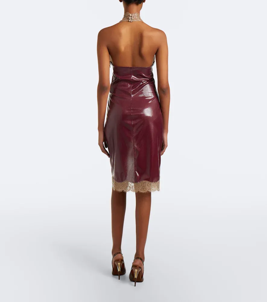 Saint Laurent Lace-trimmed halterneck silk jersey minidress | Thumbnail 2 Saint Laurent Lace-trimmed halterneck silk jersey minidress | Thumbnail 2