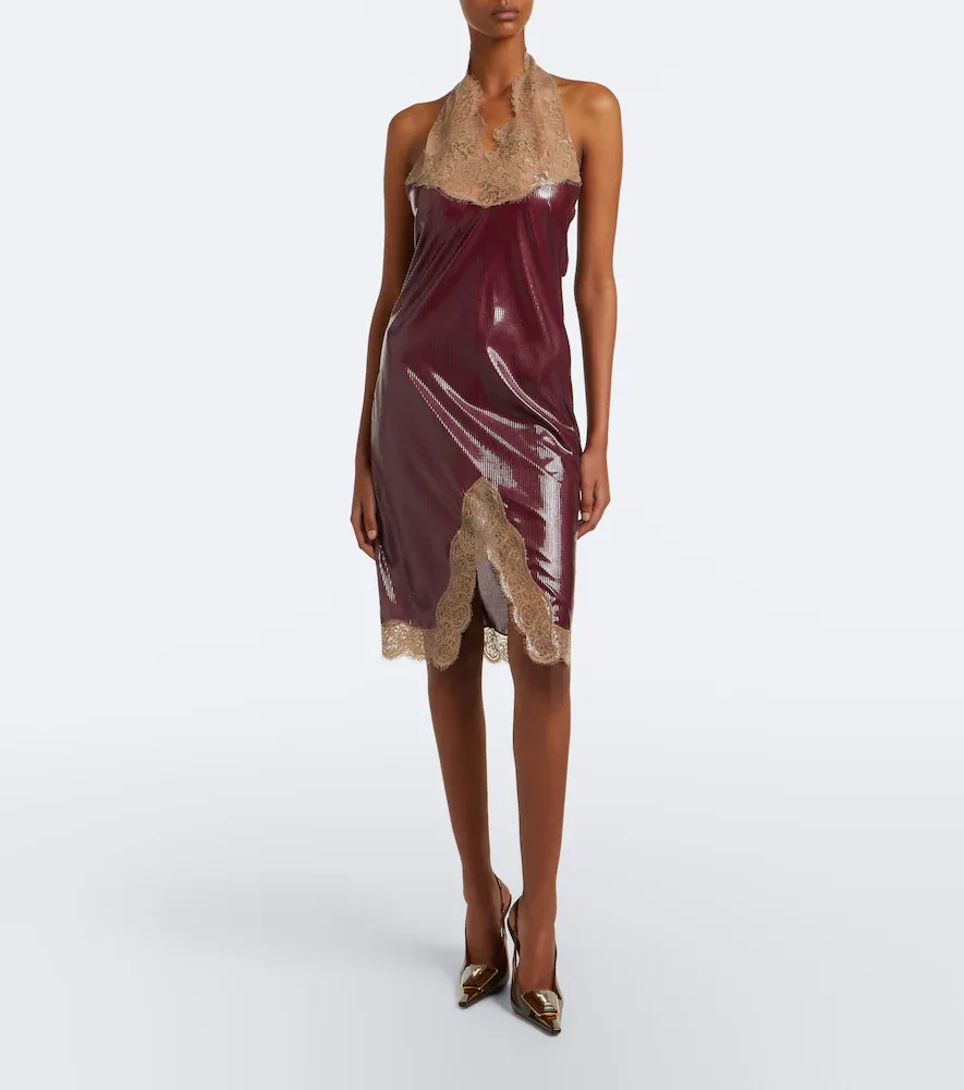 Saint Laurent Lace-trimmed halterneck silk jersey minidress | Thumbnail 5 Saint Laurent Lace-trimmed halterneck silk jersey minidress | Thumbnail 5