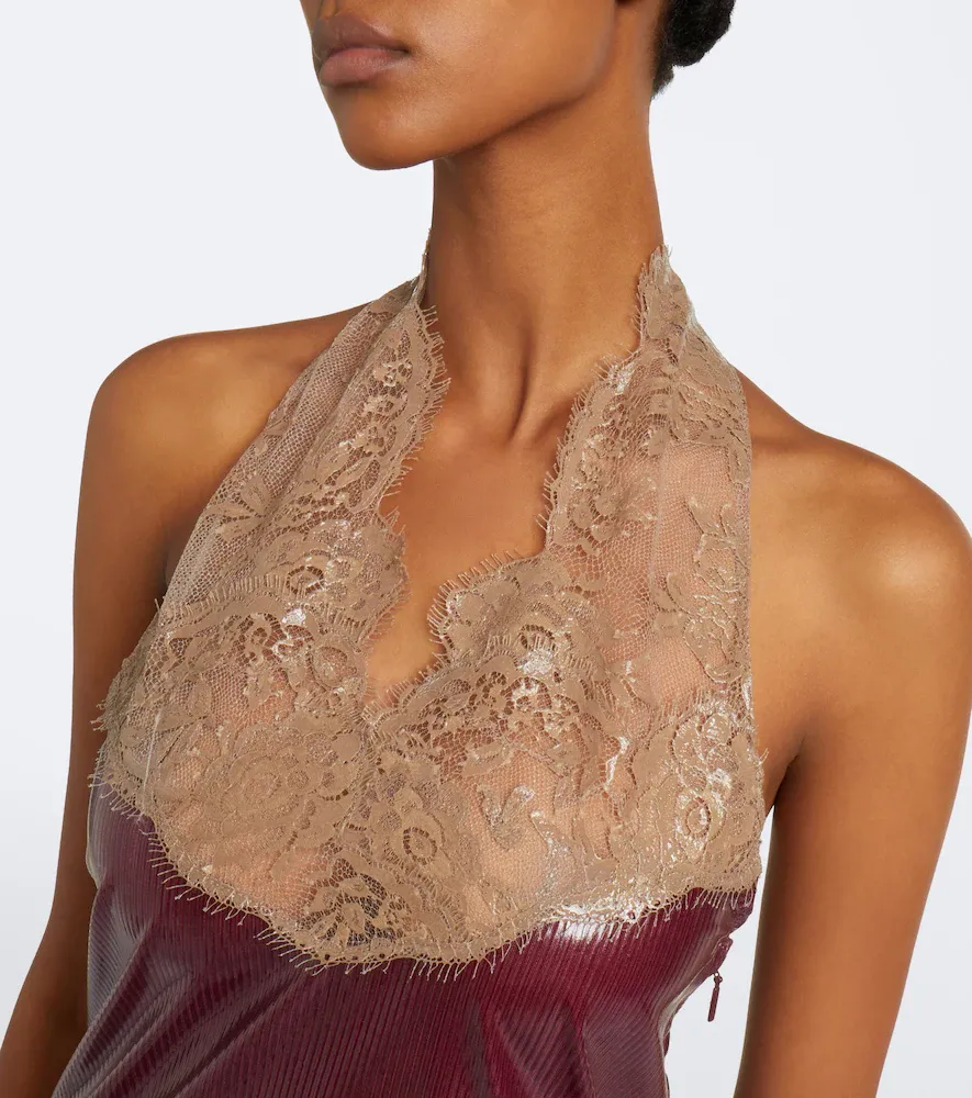 Saint Laurent Lace-trimmed halterneck silk jersey minidress | Thumbnail 7 Saint Laurent Lace-trimmed halterneck silk jersey minidress | Thumbnail 7