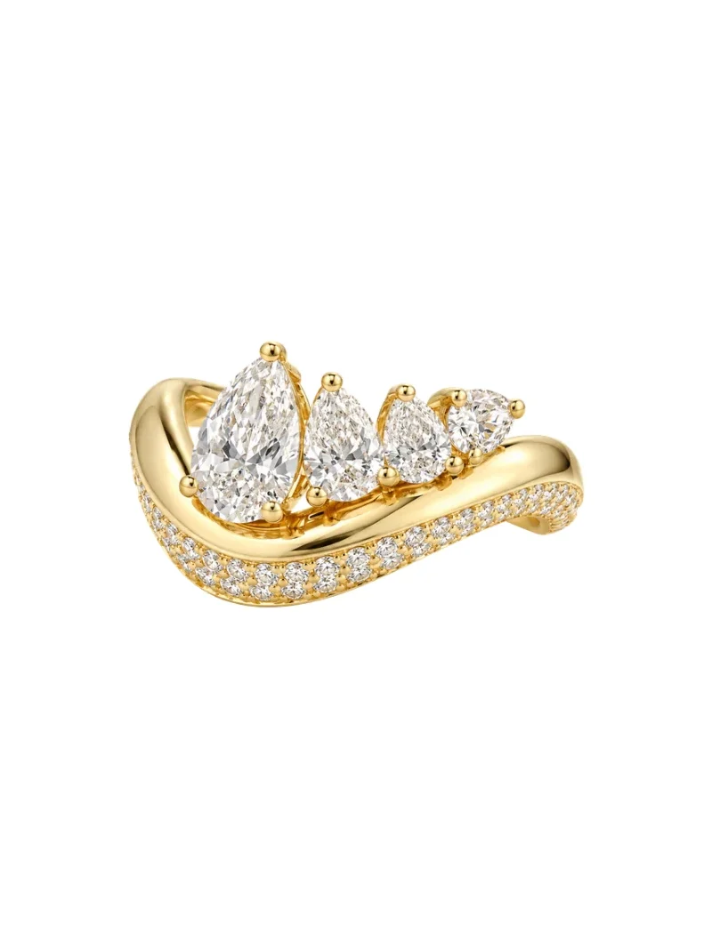 Wish Fine Jewelry 1.09ct Diamond 18K Gold Wave Graduated Pear Ring