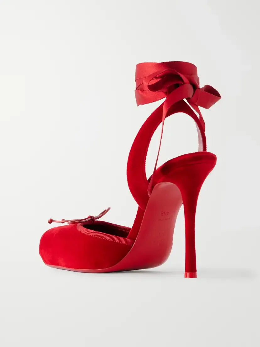 Christian Louboutin Cassia Lace Up 100 Velvet Pumps | Thumbnail 3