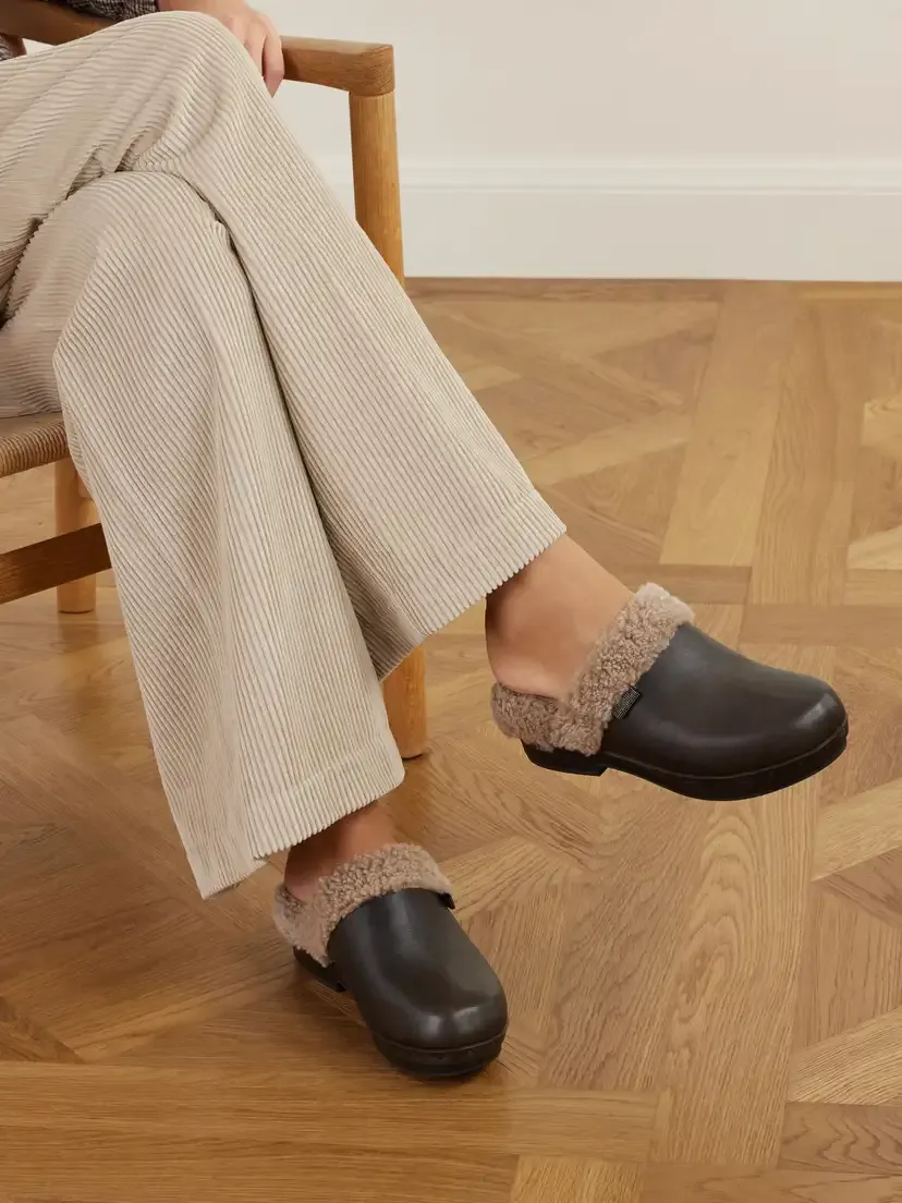 Brunello Cucinelli Monili-embellished Shearling-trimmed Leather Clogs | Thumbnail 2 Brunello Cucinelli Monili-embellished Shearling-trimmed Leather Clogs | Thumbnail 2