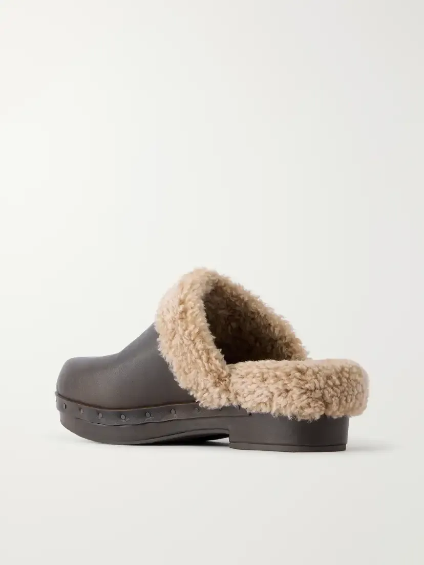 Brunello Cucinelli Monili-embellished Shearling-trimmed Leather Clogs | Thumbnail 3 Brunello Cucinelli Monili-embellished Shearling-trimmed Leather Clogs | Thumbnail 3
