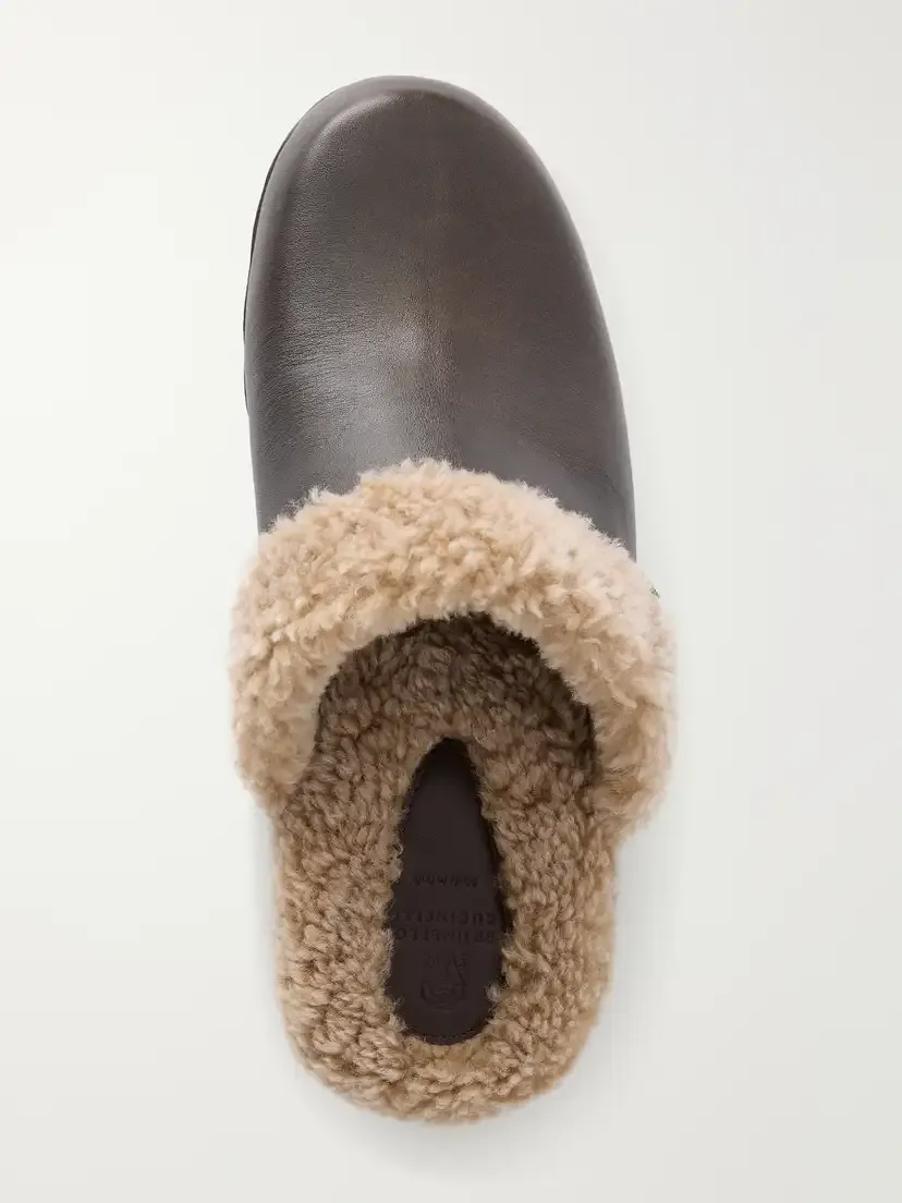 Brunello Cucinelli Monili-embellished Shearling-trimmed Leather Clogs | Thumbnail 6 Brunello Cucinelli Monili-embellished Shearling-trimmed Leather Clogs | Thumbnail 6