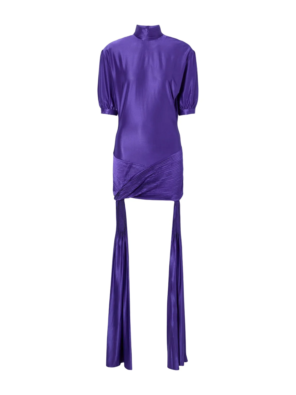 Sash-detailed Gathered Pleated Stretch-satin Mini Dress Sash-detailed Gathered Pleated Stretch-satin Mini Dress