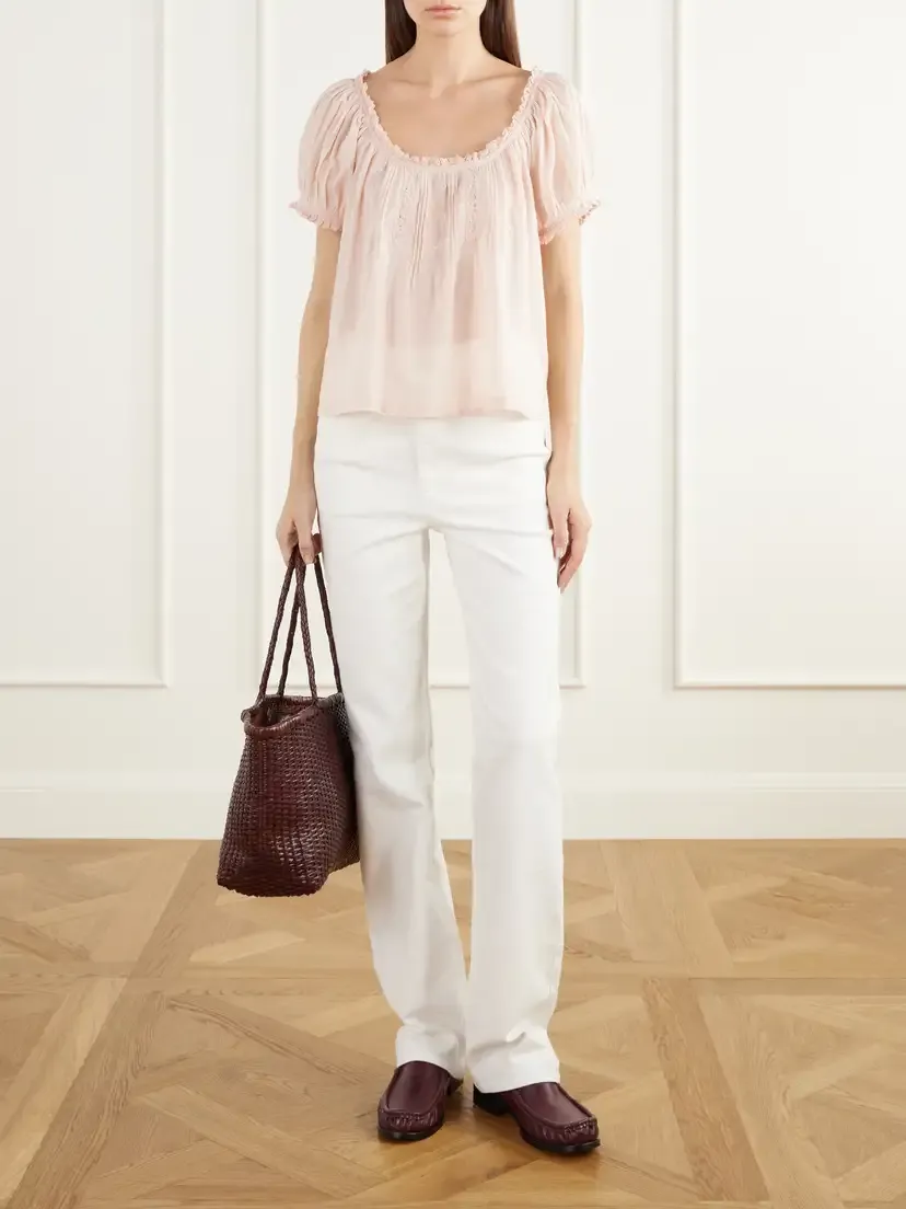 DÔEN Frederica Pintucked Lace-trimmed Organic Cotton-voile Blouse | Thumbnail 2