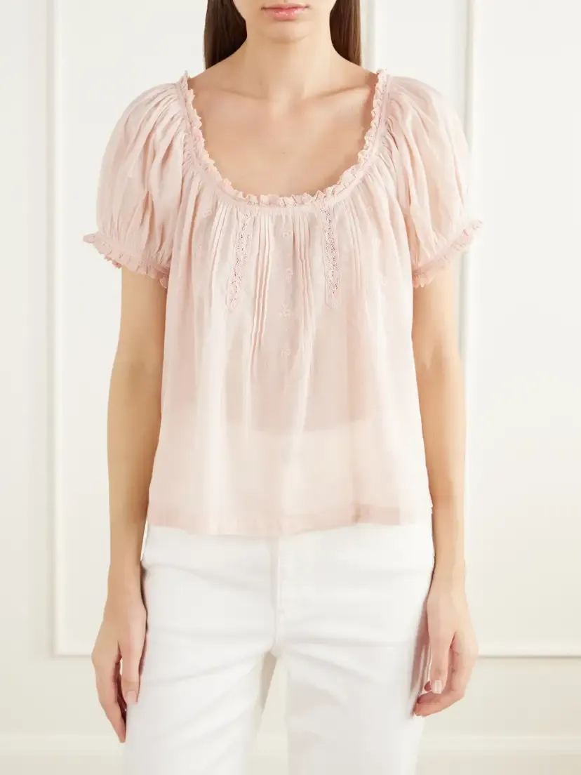 DÔEN Frederica Pintucked Lace-trimmed Organic Cotton-voile Blouse | Thumbnail 3