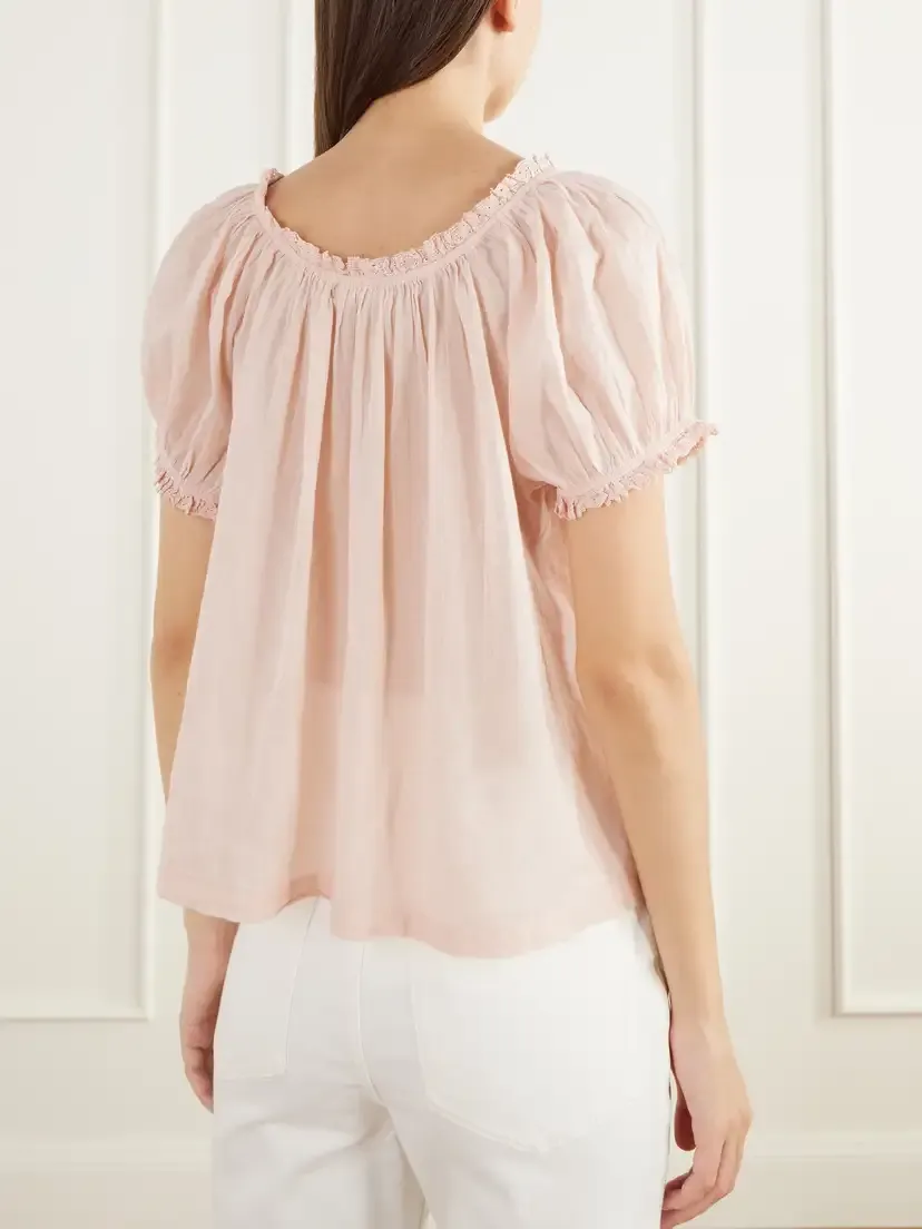 DÔEN Frederica Pintucked Lace-trimmed Organic Cotton-voile Blouse | Thumbnail 4
