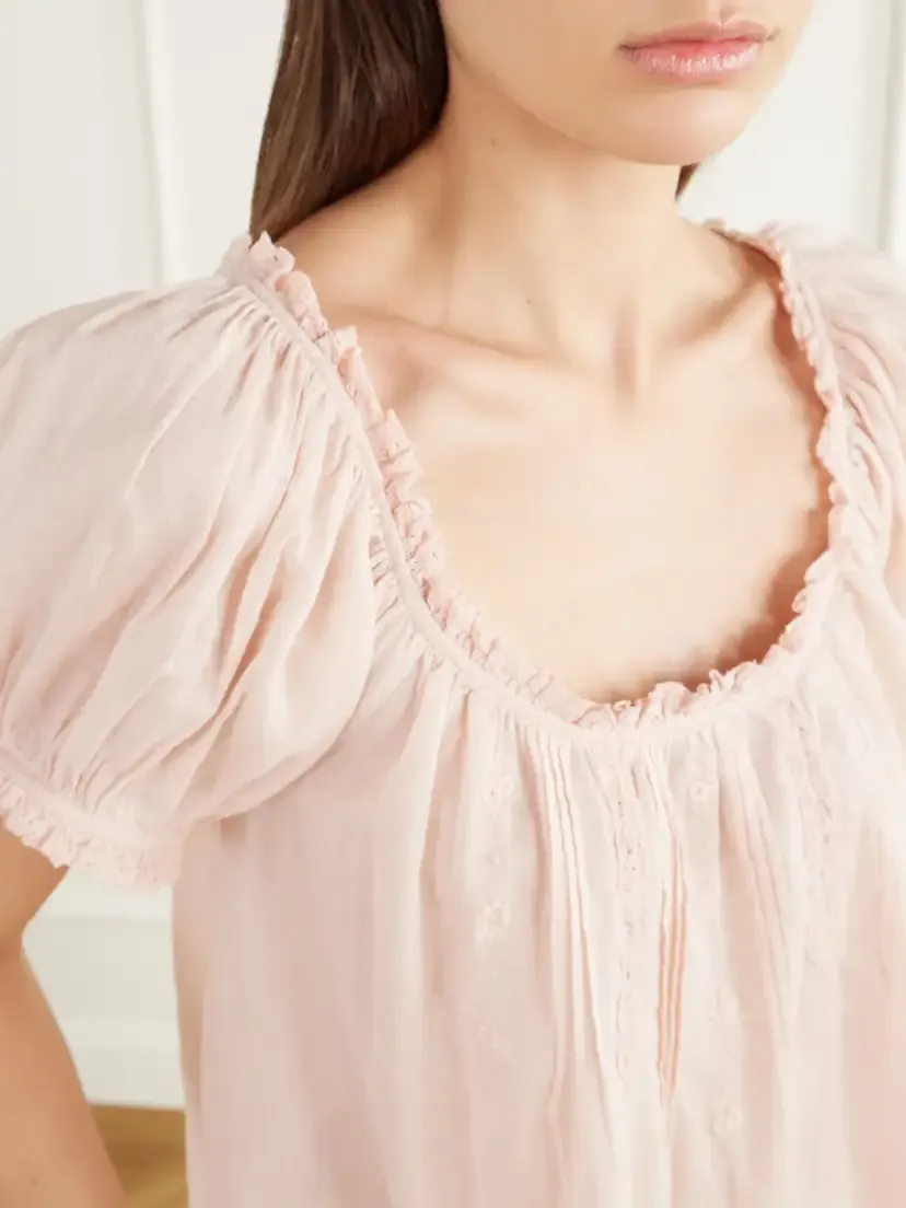 DÔEN Frederica Pintucked Lace-trimmed Organic Cotton-voile Blouse | Thumbnail 5
