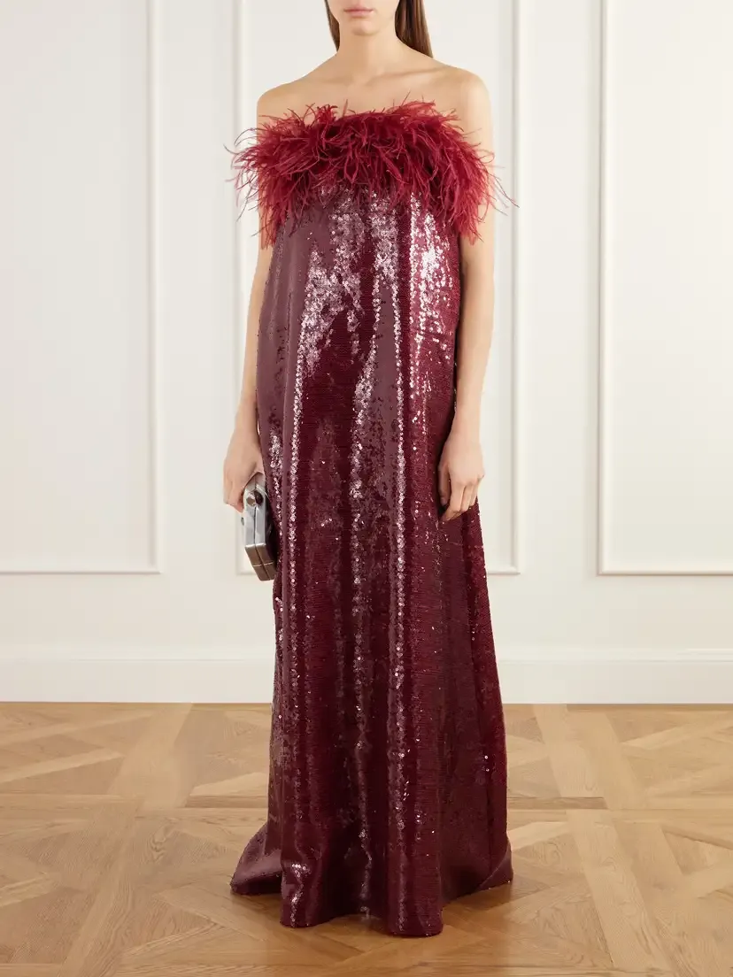 Dima Ayad Feather-trimmed Sequined-organza Gown | Thumbnail 2