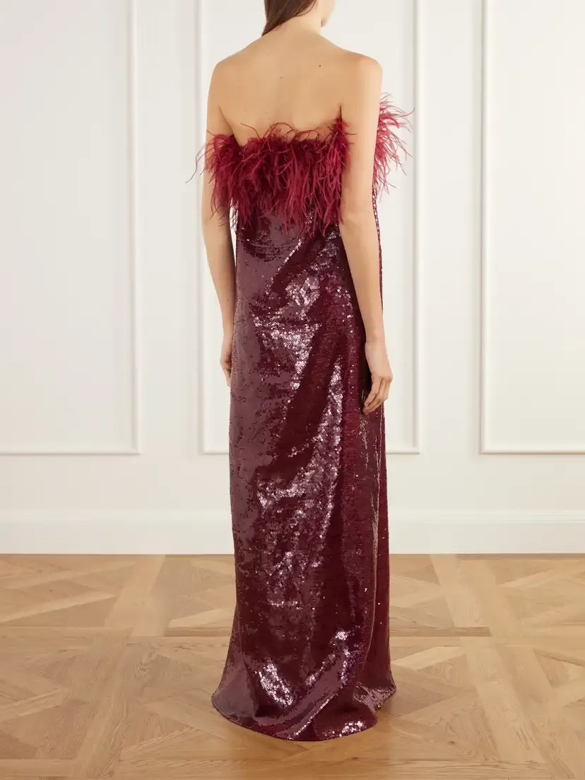 Dima Ayad Feather-trimmed Sequined-organza Gown | Thumbnail 3