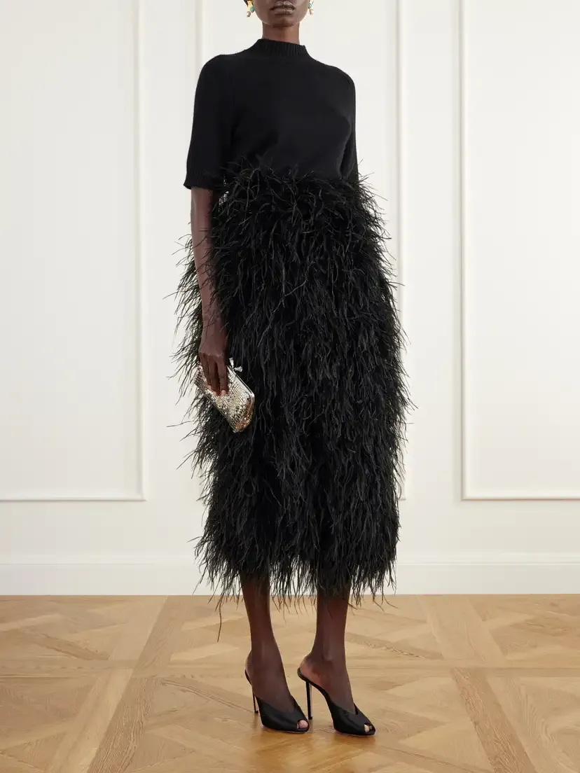 Dima Ayad Feather-embellished Twill Midi Skirt | Thumbnail 2 Dima Ayad Feather-embellished Twill Midi Skirt | Thumbnail 2