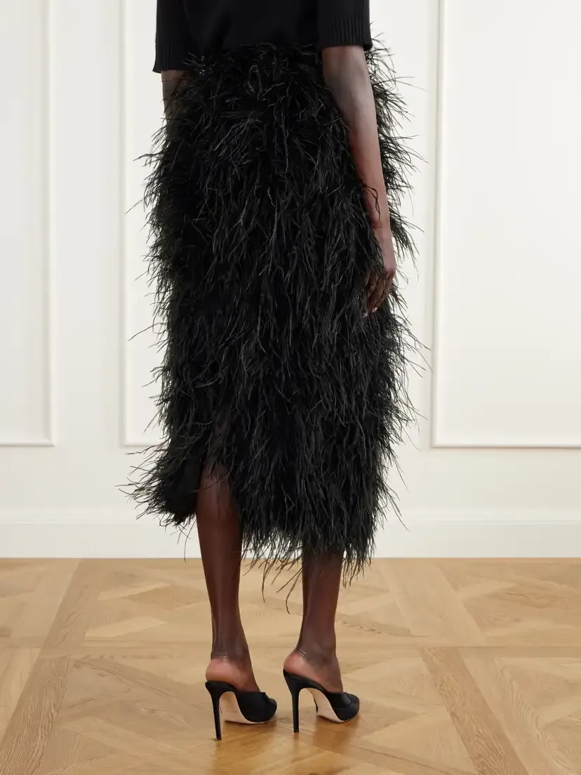 Dima Ayad Feather-embellished Twill Midi Skirt | Thumbnail 4 Dima Ayad Feather-embellished Twill Midi Skirt | Thumbnail 4