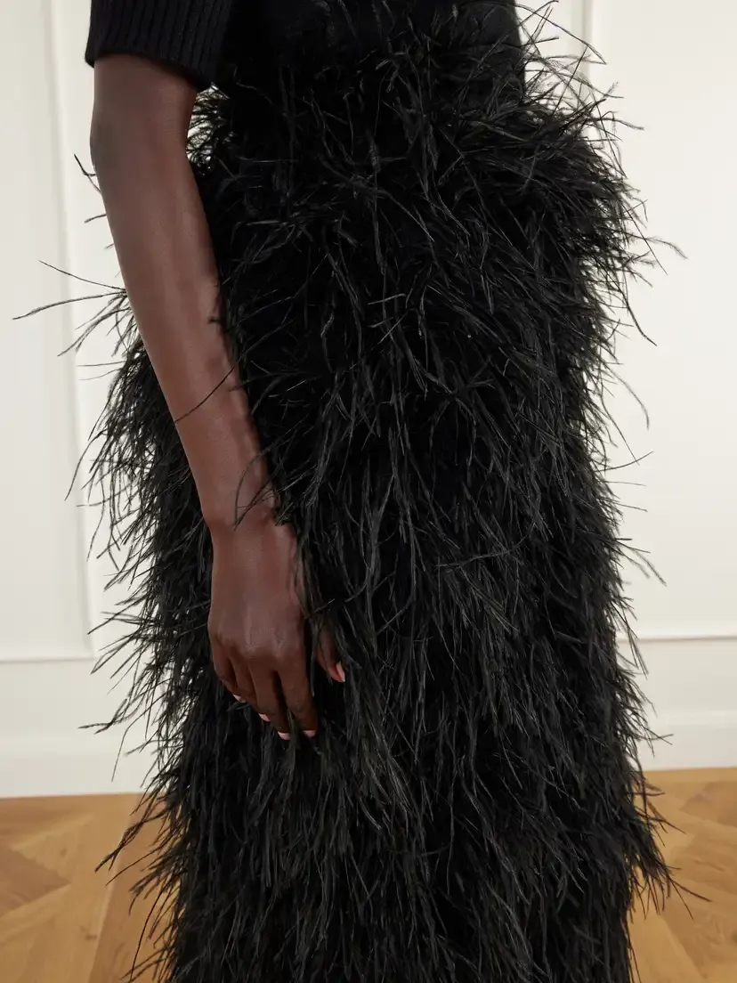 Dima Ayad Feather-embellished Twill Midi Skirt | Thumbnail 5 Dima Ayad Feather-embellished Twill Midi Skirt | Thumbnail 5
