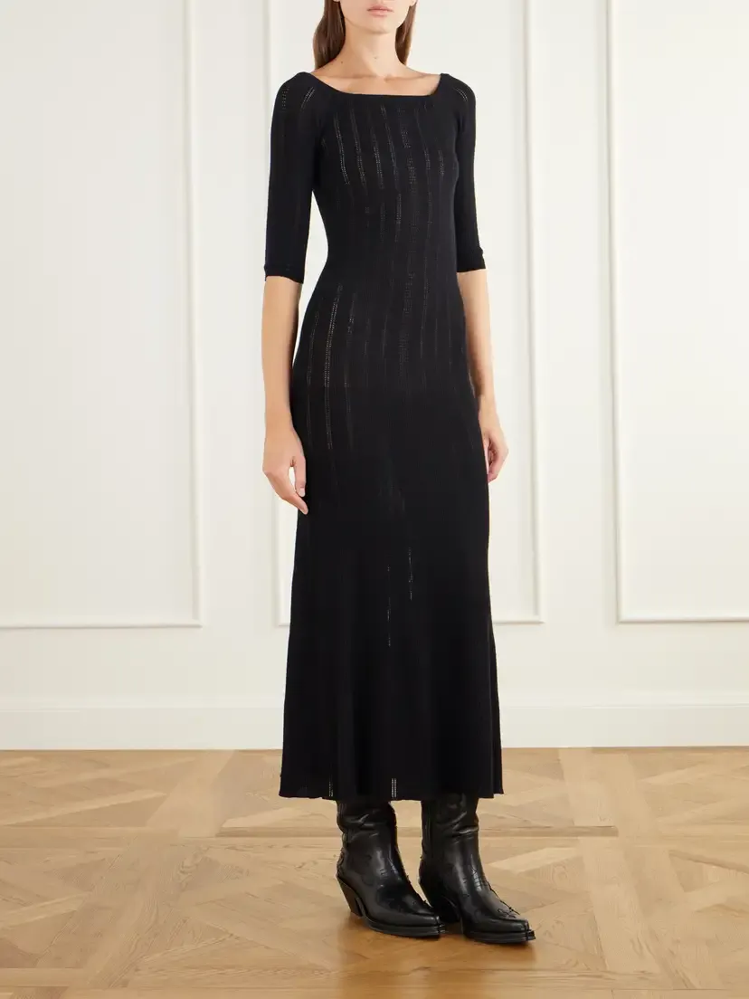 Gabriela Hearst Vivia Ribbed Pointelle-knit Wool Midi Dress | Thumbnail 2