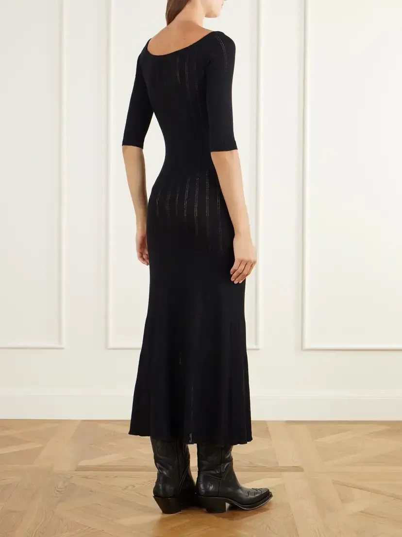 Gabriela Hearst Vivia Ribbed Pointelle-knit Wool Midi Dress | Thumbnail 3