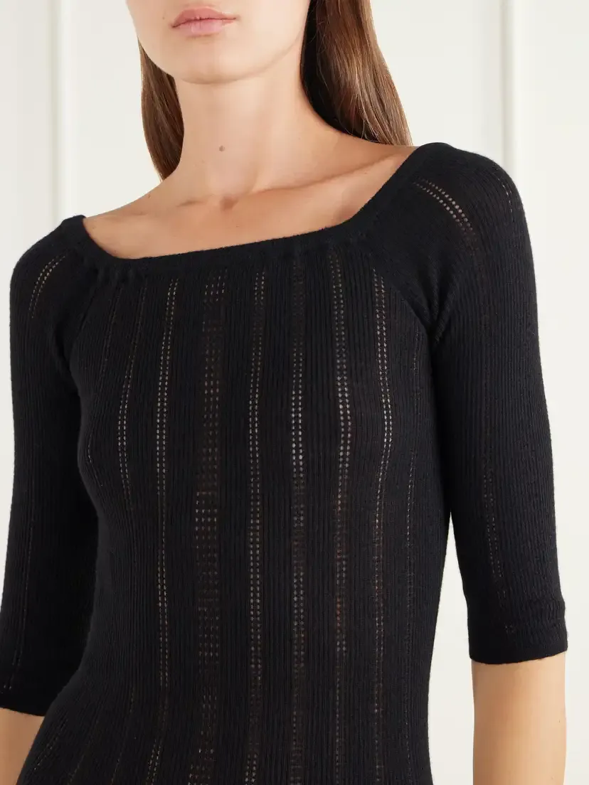 Gabriela Hearst Vivia Ribbed Pointelle-knit Wool Midi Dress | Thumbnail 4