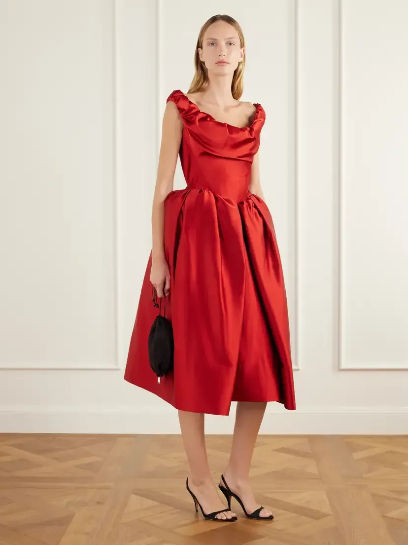 Vivienne Westwood Lady Off-the-shoulder Pleated Duchess-satin Midi Dress | Thumbnail 2 Vivienne Westwood Lady Off-the-shoulder Pleated Duchess-satin Midi Dress | Thumbnail 2