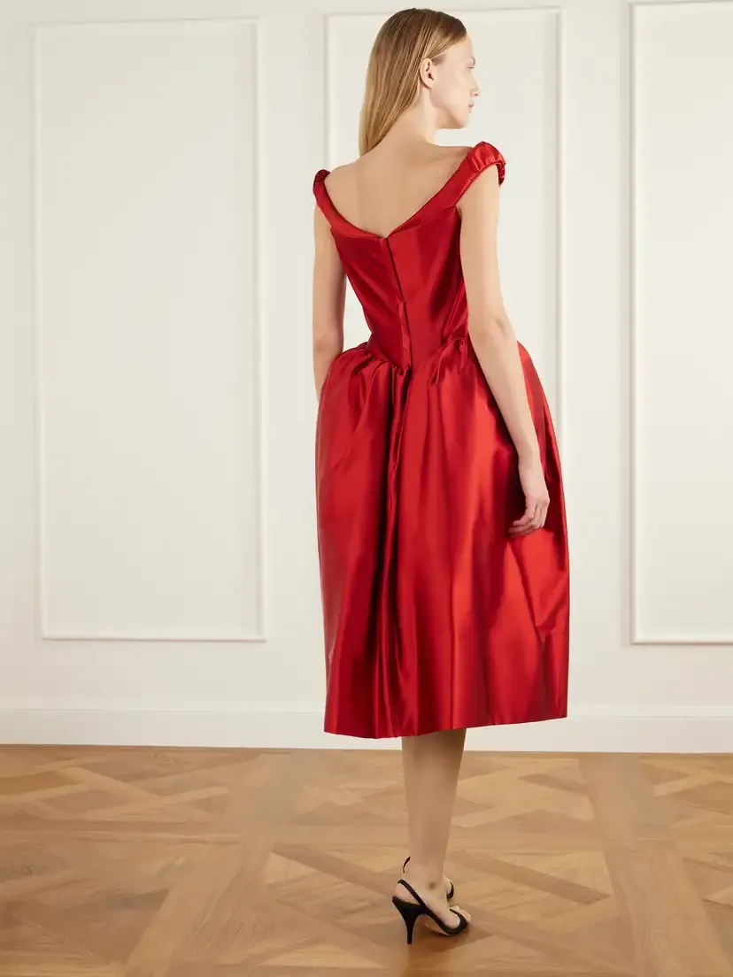 Vivienne Westwood Lady Off-the-shoulder Pleated Duchess-satin Midi Dress | Thumbnail 3 Vivienne Westwood Lady Off-the-shoulder Pleated Duchess-satin Midi Dress | Thumbnail 3