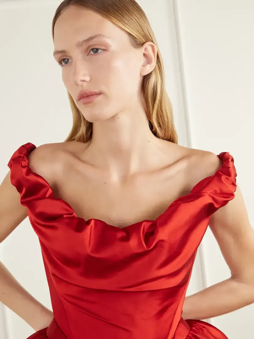 Vivienne Westwood Lady Off-the-shoulder Pleated Duchess-satin Midi Dress | Thumbnail 4 Vivienne Westwood Lady Off-the-shoulder Pleated Duchess-satin Midi Dress | Thumbnail 4