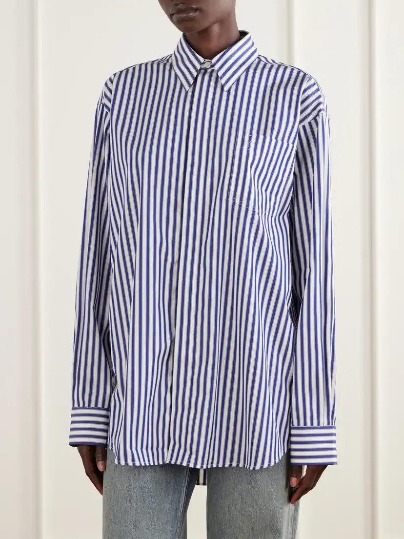 AMI PARIS Logo-embroidered Striped Cotton-poplin Shirt | Thumbnail 3 AMI PARIS Logo-embroidered Striped Cotton-poplin Shirt | Thumbnail 3