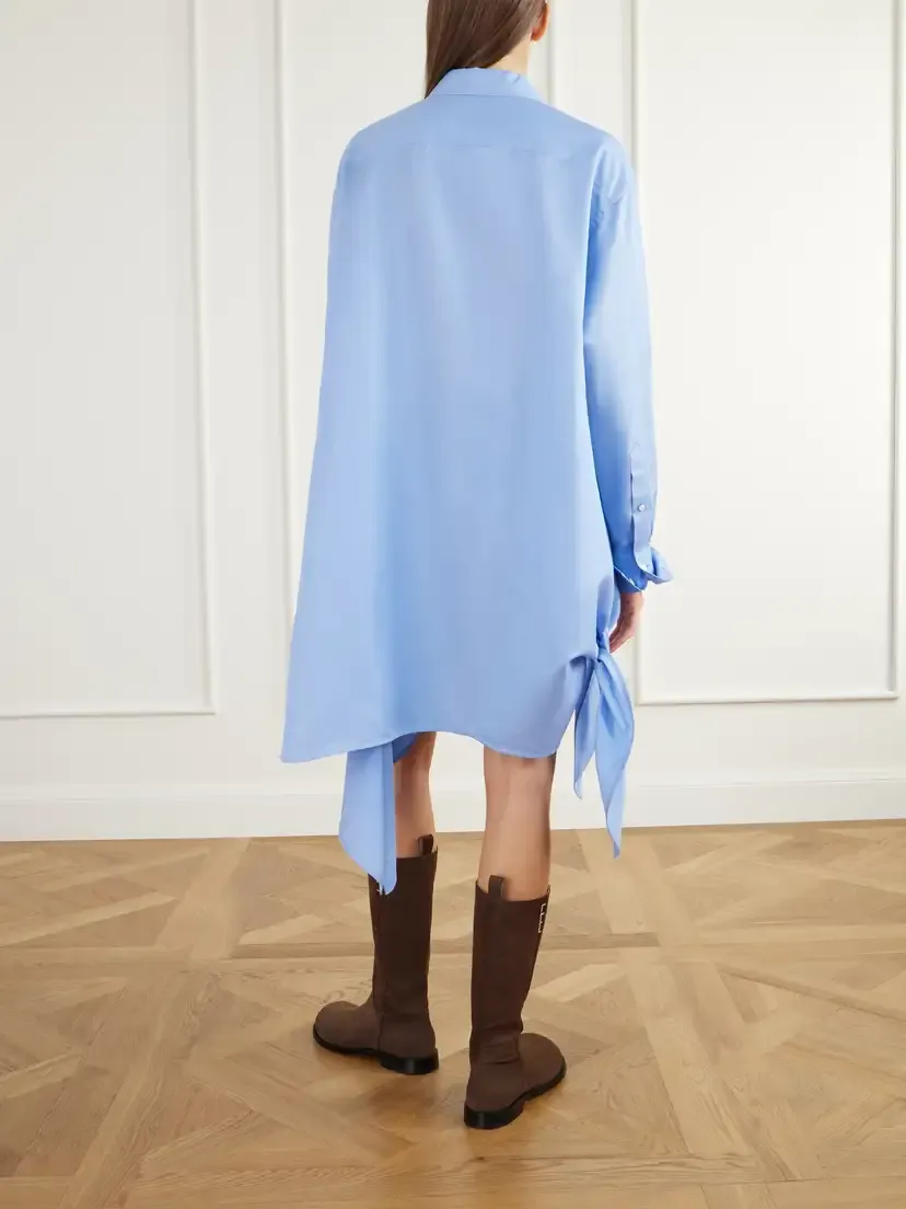 JW Anderson Tie-detailed Logo-embroidered Cotton And Silk-blend Poplin Mini Dress | Thumbnail 4