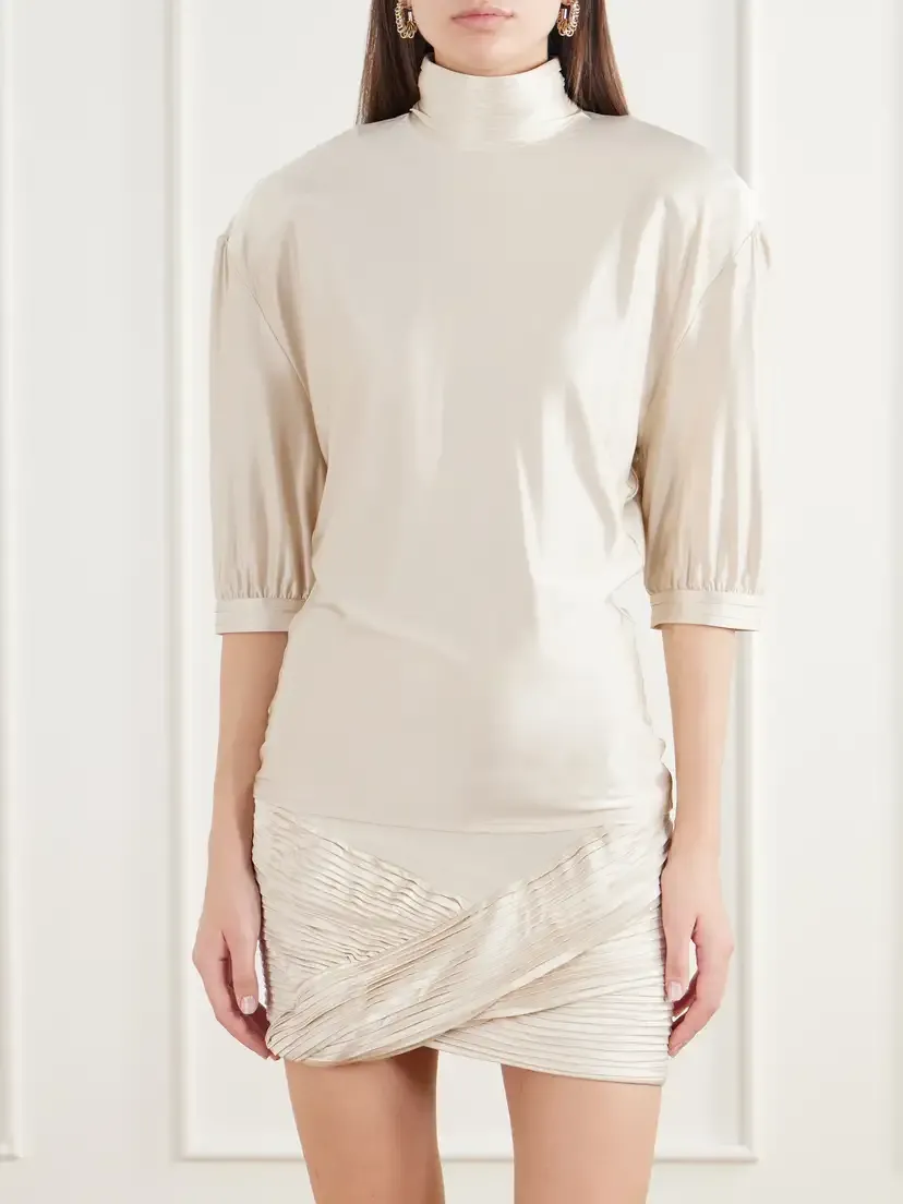 Rabanne Pleated Stretch-satin Turtleneck Blouse | Thumbnail 3 Rabanne Pleated Stretch-satin Turtleneck Blouse | Thumbnail 3