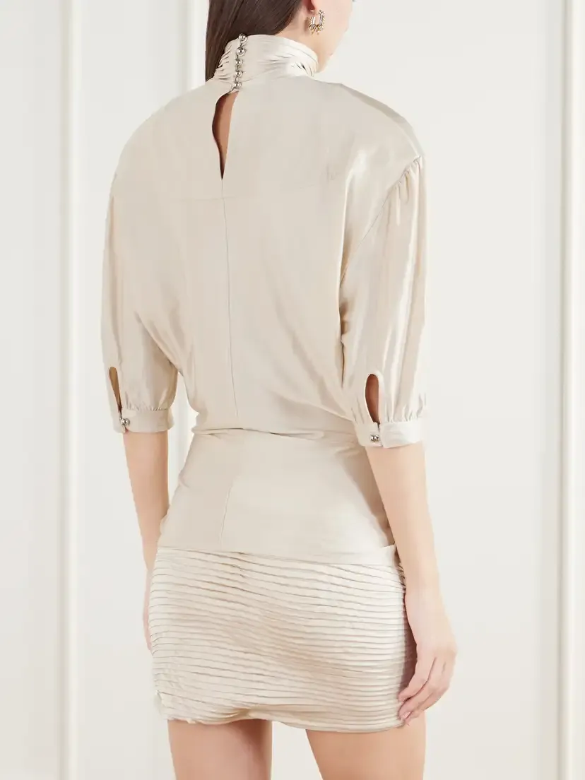 Rabanne Pleated Stretch-satin Turtleneck Blouse | Thumbnail 4 Rabanne Pleated Stretch-satin Turtleneck Blouse | Thumbnail 4