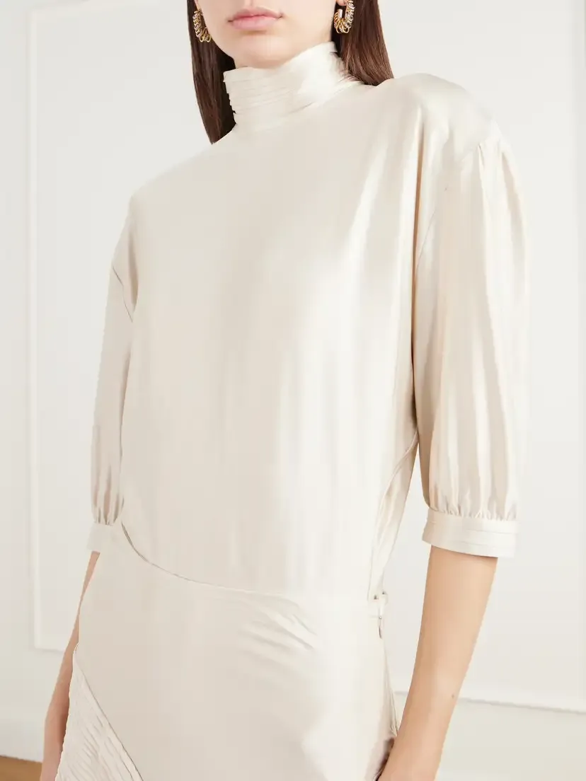 Rabanne Pleated Stretch-satin Turtleneck Blouse | Thumbnail 5 Rabanne Pleated Stretch-satin Turtleneck Blouse | Thumbnail 5