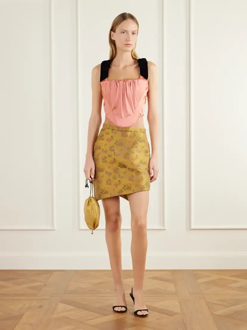 Vivienne Westwood Pussycat Bow-detailed Velvet-trimmed Duchess-satin Corset Top | Thumbnail 2