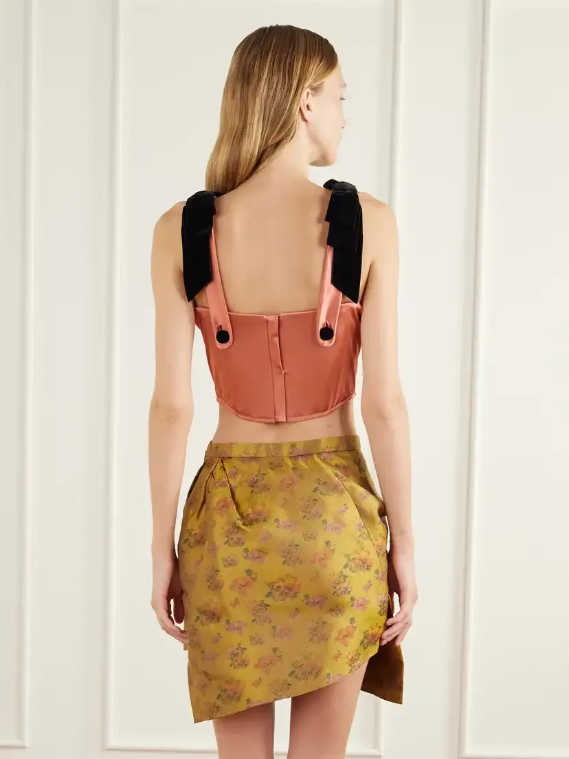 Vivienne Westwood Pussycat Bow-detailed Velvet-trimmed Duchess-satin Corset Top | Thumbnail 4