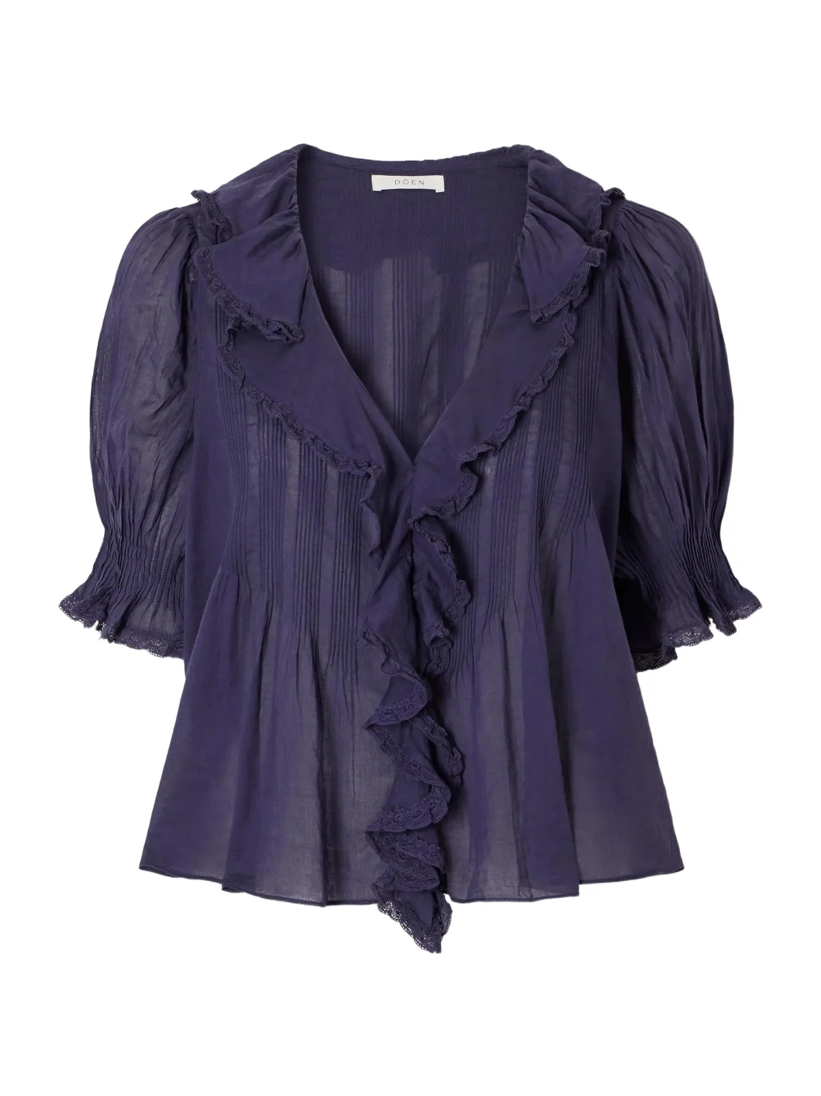 DÔEN Henri Ruffled Pintucked Lace-trimmed Organic Cotton-voile Blouse
