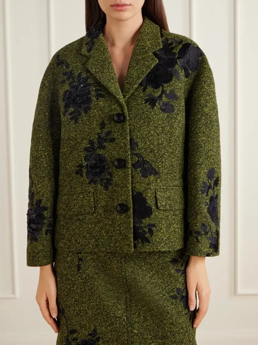 Erdem Embellished Floral-embroidered Cropped Twill Jacket | Thumbnail 3 Erdem Embellished Floral-embroidered Cropped Twill Jacket | Thumbnail 3