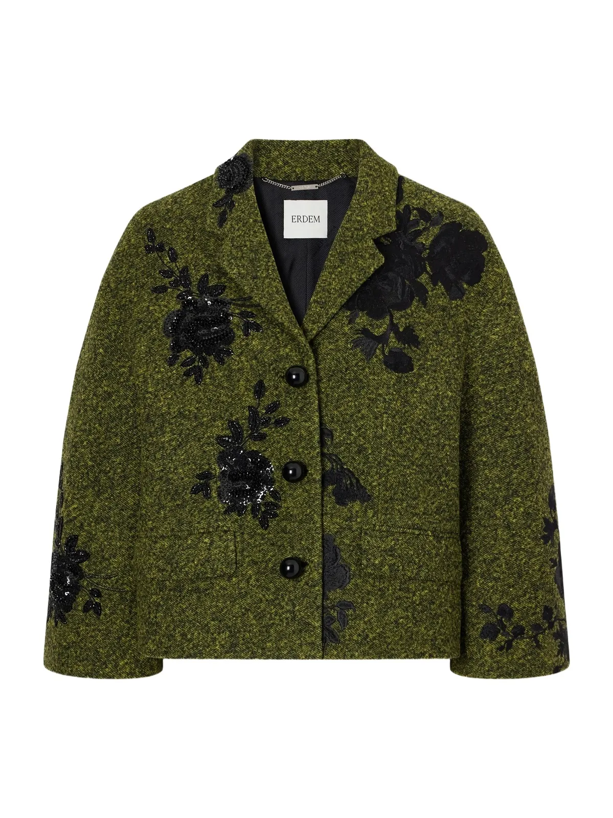 Erdem Embellished Floral-embroidered Cropped Twill Jacket