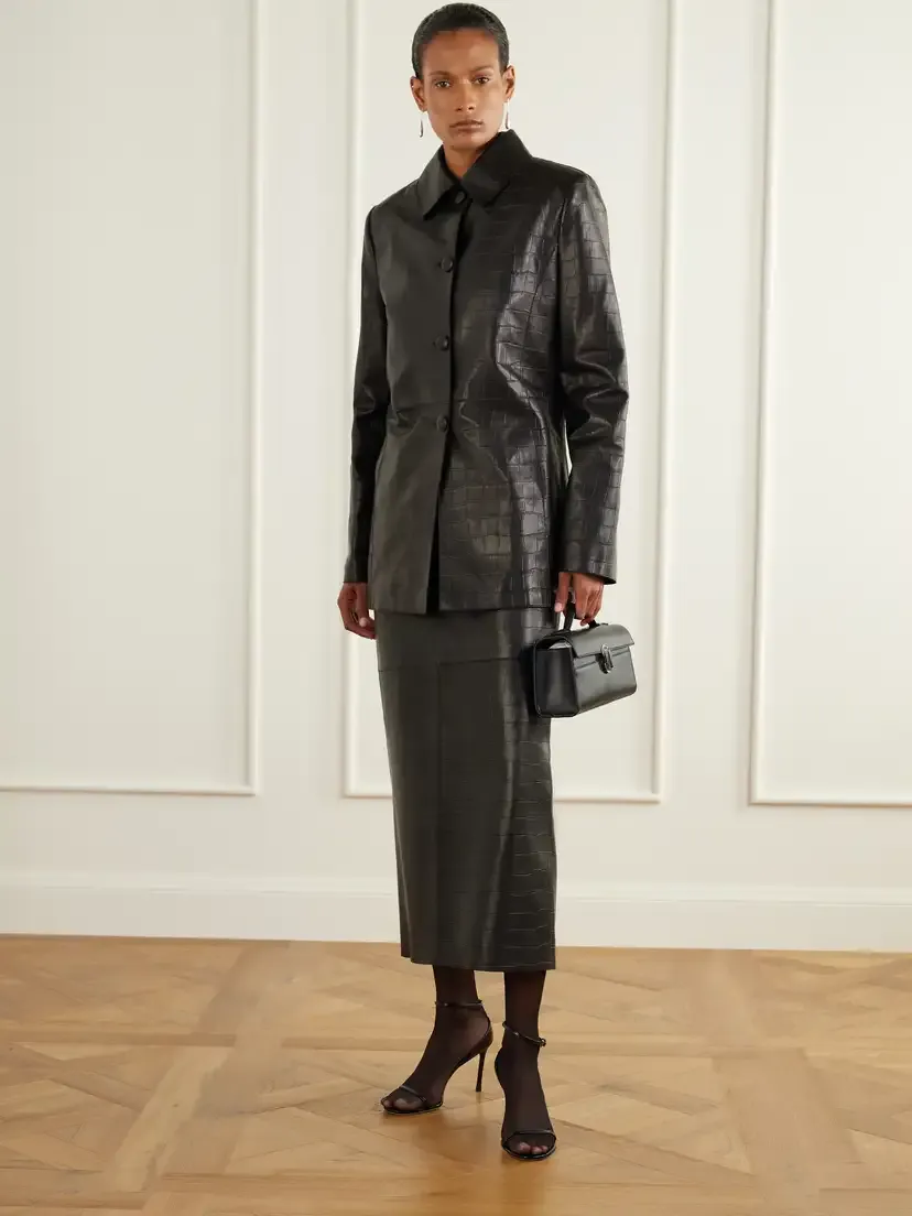 Nour Hammour Clara Croc-effect Leather Jacket | Thumbnail 2 Nour Hammour Clara Croc-effect Leather Jacket | Thumbnail 2