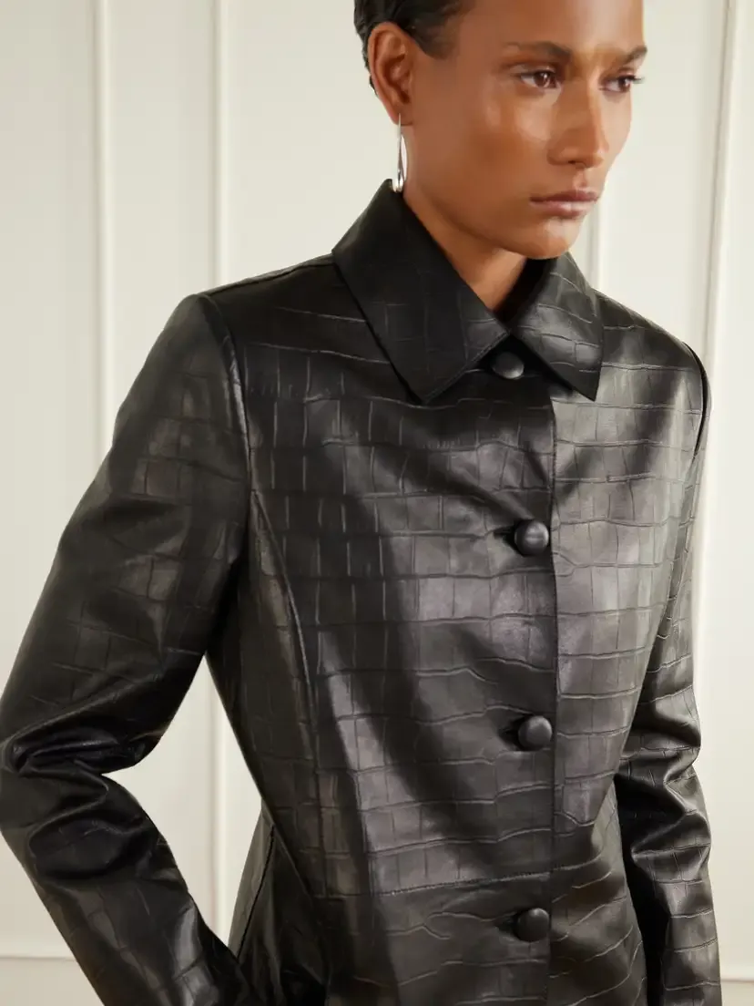 Nour Hammour Clara Croc-effect Leather Jacket | Thumbnail 4 Nour Hammour Clara Croc-effect Leather Jacket | Thumbnail 4