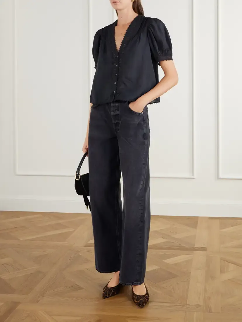 DÔEN Brigitta Lace-trimmed Pintucked Ramie Woven Blouse | Thumbnail 2 DÔEN Brigitta Lace-trimmed Pintucked Ramie Woven Blouse | Thumbnail 2