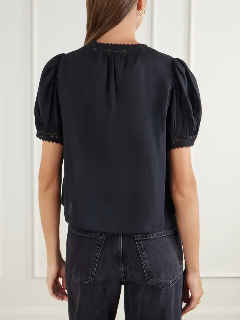 DÔEN Brigitta Lace-trimmed Pintucked Ramie Woven Blouse | Thumbnail 4 DÔEN Brigitta Lace-trimmed Pintucked Ramie Woven Blouse | Thumbnail 4